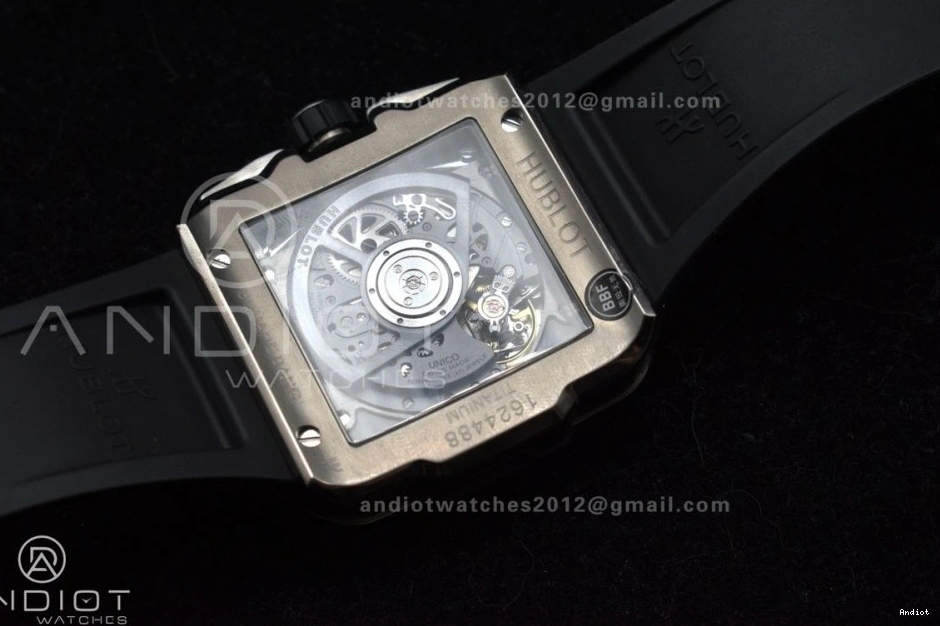 Strap 1:1 Edition Black Best Rubber Unico BBF Titanium on Bang 42mm Square A1280 Skeleton Dial 1120
